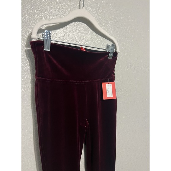Spanx Velvet Leggings Womens XSmall Burgundy Red Velour Pull On Pants 2070 NEW - Picture 2 of 6